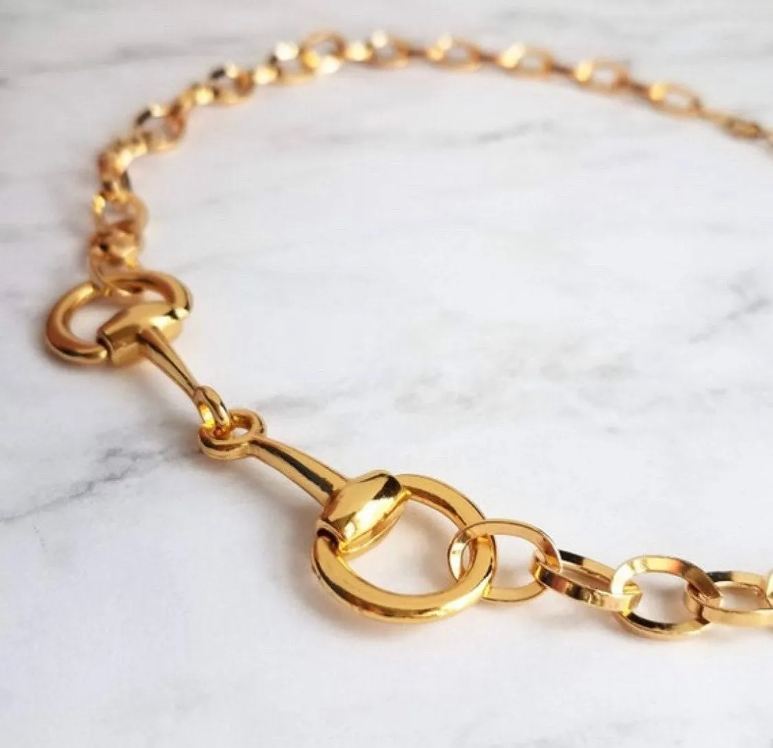 Snaffle Bit Necklace, chunky gunmetal chain, silver black necklace, horse necklace, D ring, thick chain, black snaffle, equestrian necklace