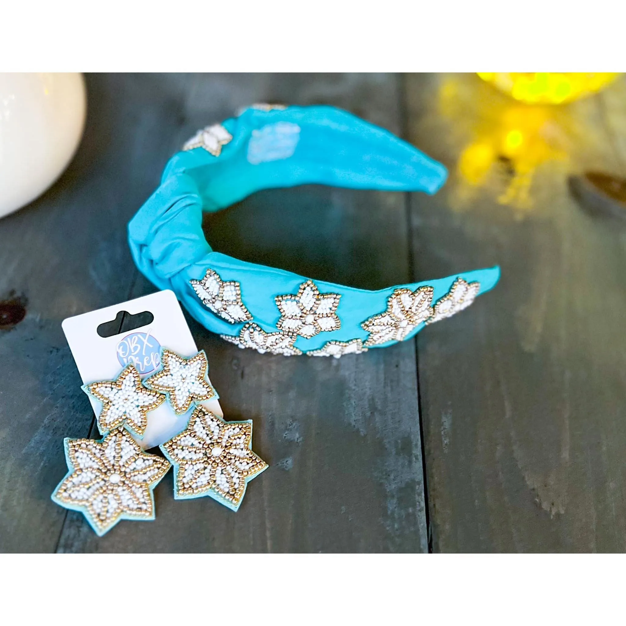 Snowflake Turquoise Beaded Headband - OBX Prep Exclusive