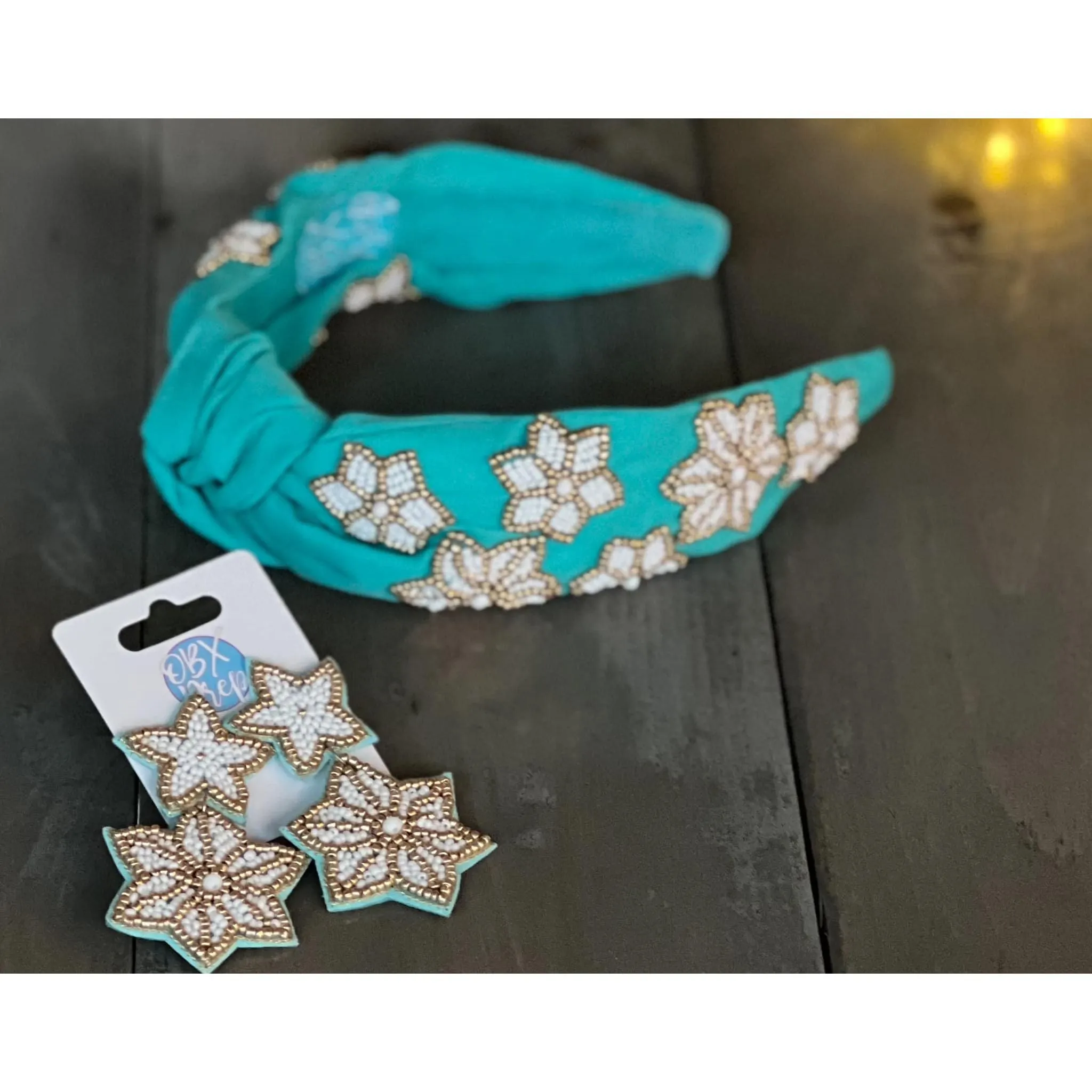 Snowflake Turquoise Beaded Headband - OBX Prep Exclusive