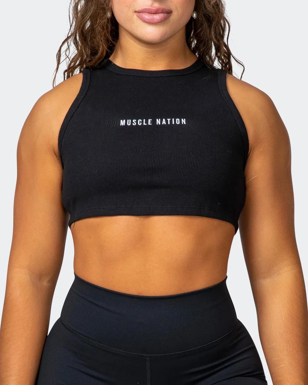 Stabilise Rib Cropped Tank - Black