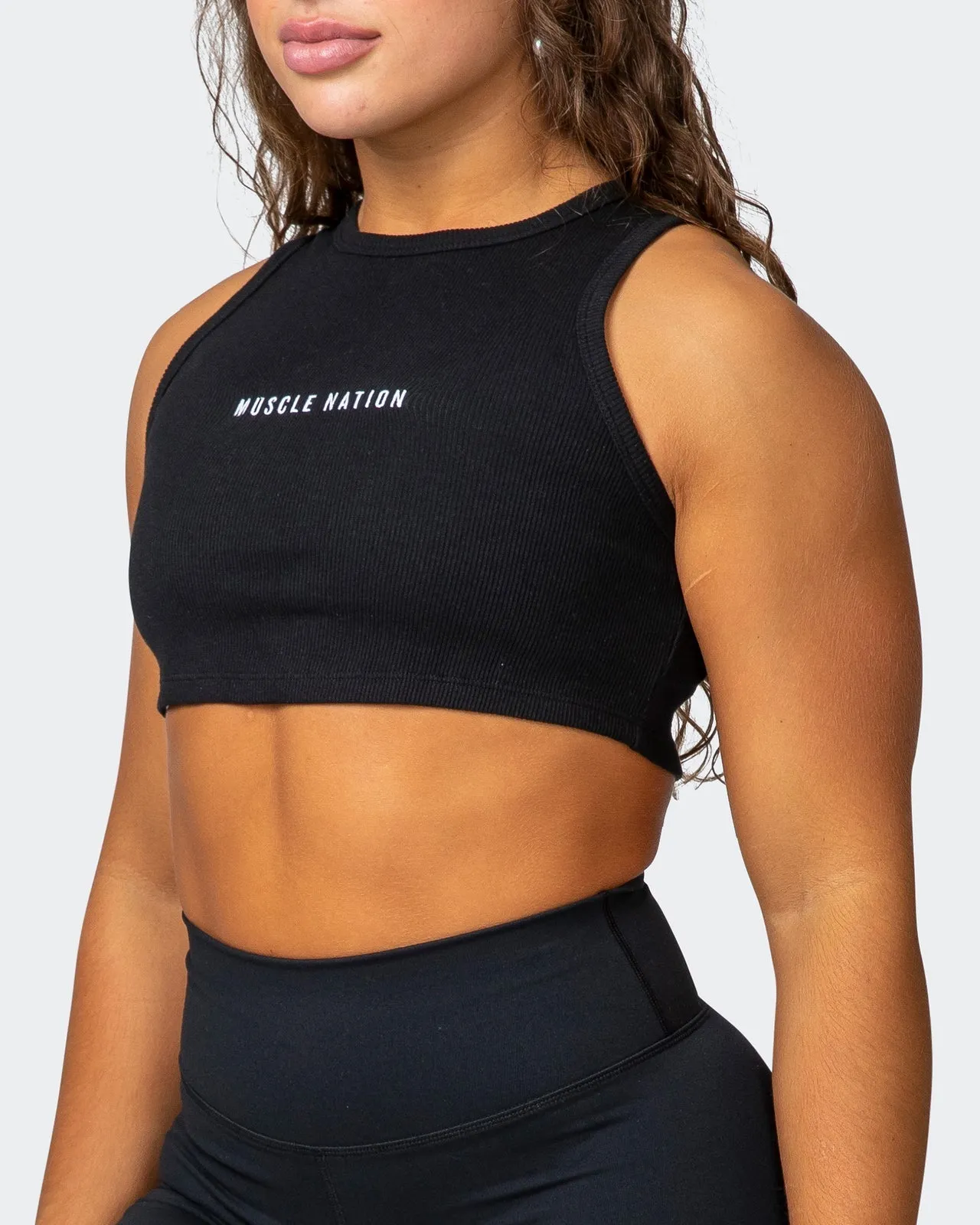Stabilise Rib Cropped Tank - Black