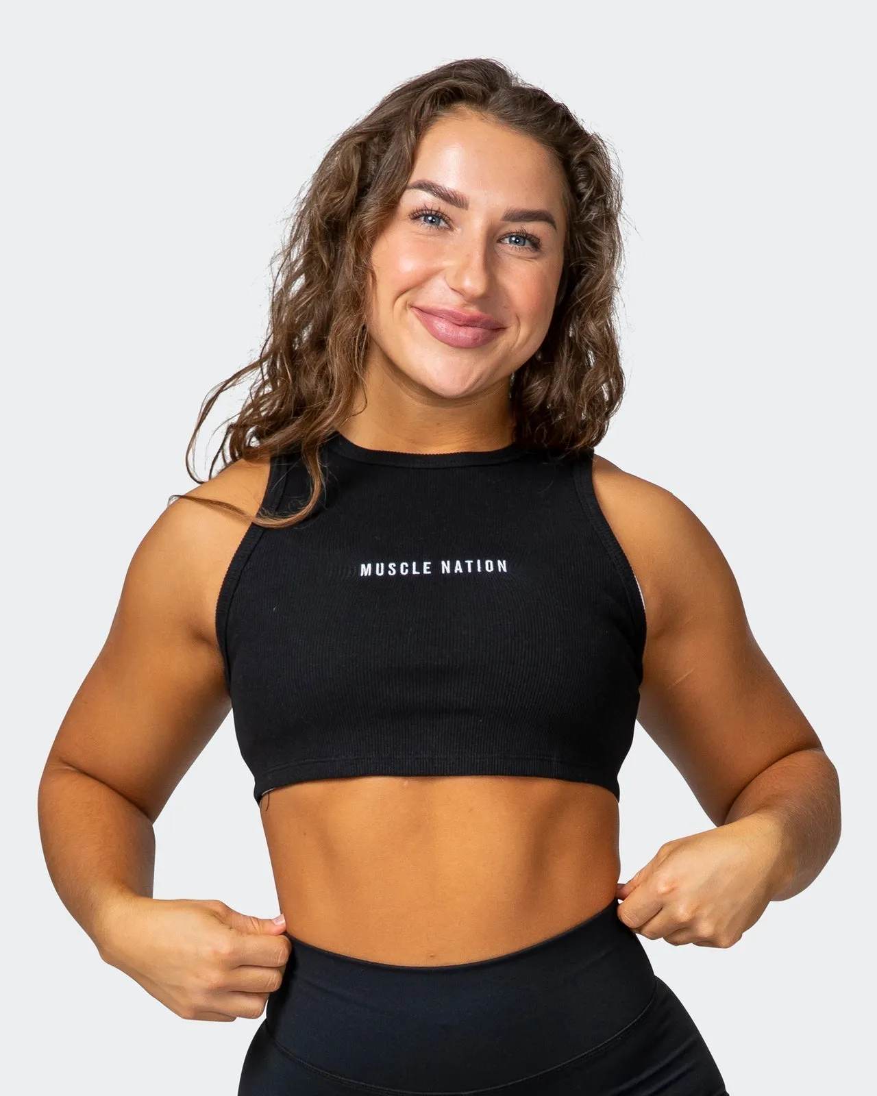 Stabilise Rib Cropped Tank - Black