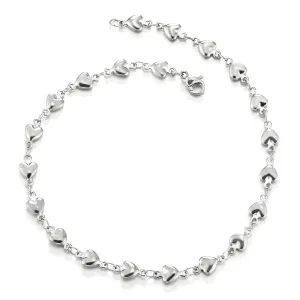 Stainless Steel Puff Hearts Link Chain Anklet Bracelet for Women