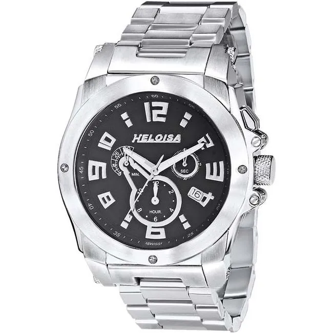 Stainless Steel with Black Dial Chronos Watch  For Men - Heloisa 76120022