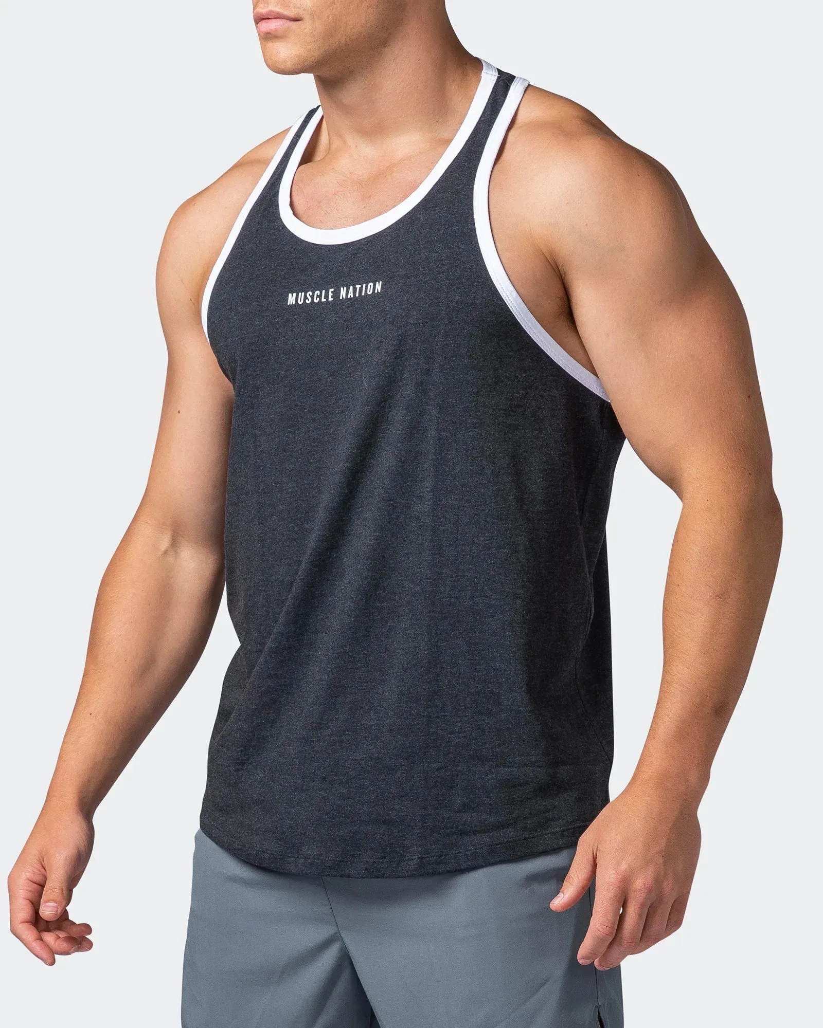 Striker Y Back Singlet - Black Marl