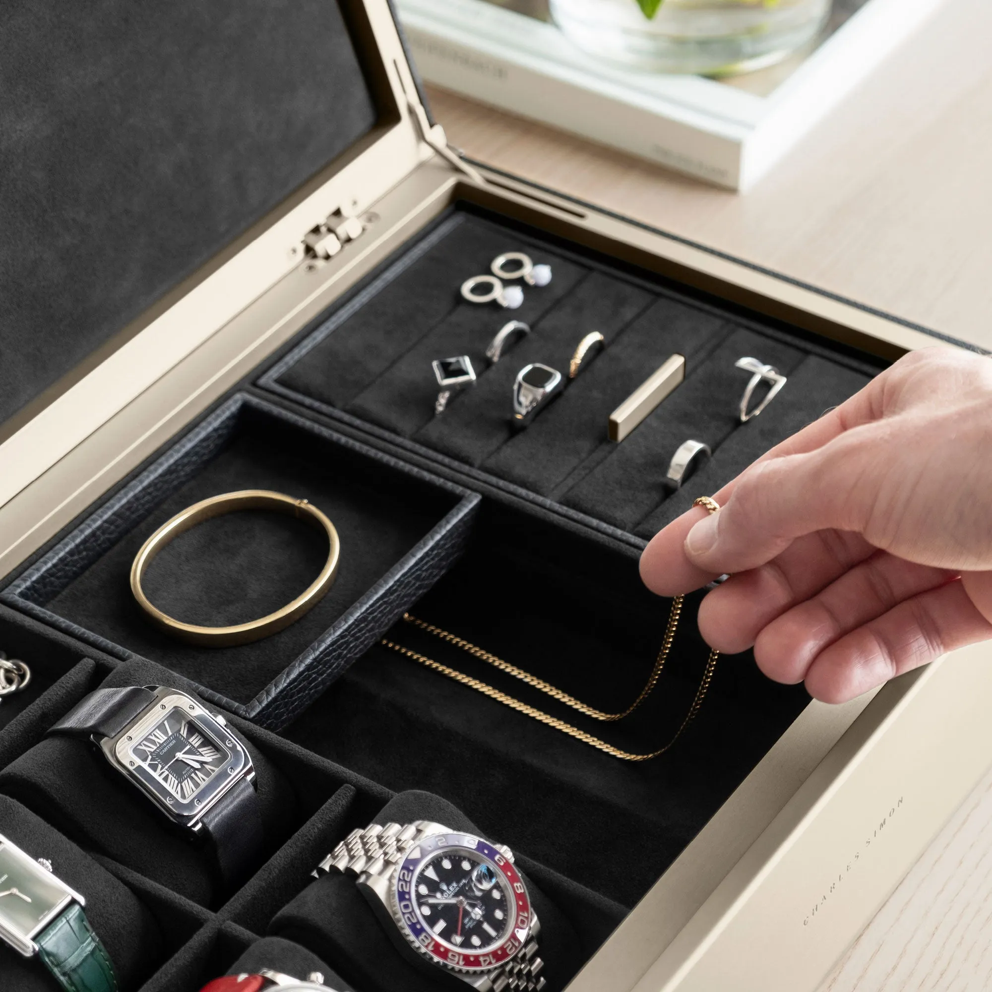 TAYLOR 4 WATCH AND JEWELRY BOX - BLACK / CHAMPAGNE