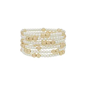 Thin Bead Gold and Pearl Bracelet Set