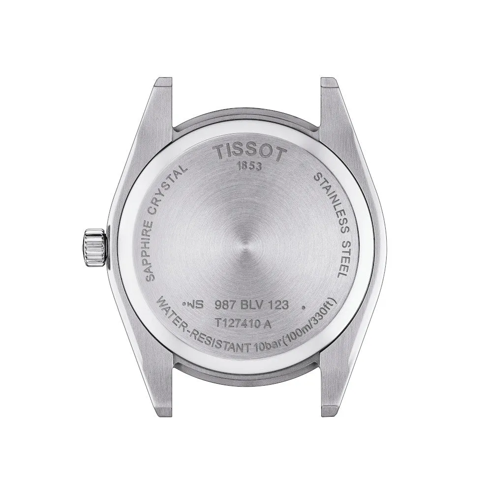 Tissot Gentleman Mens Stainless Steel Black Dial Brown Leather Strap Watch