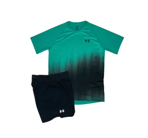 Under Armour Tech Fade T-Shirt and Speedpocket 7 Inch Shorts Set - Green/Black