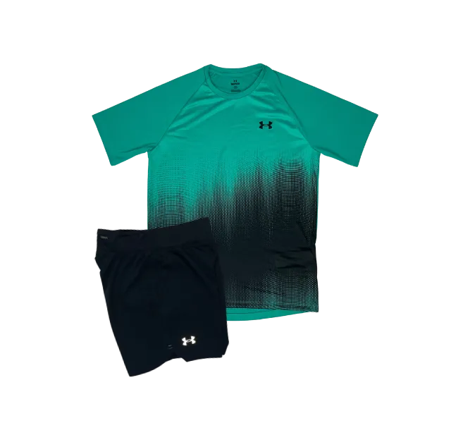 Under Armour Tech Fade T-Shirt and Speedpocket 7 Inch Shorts Set - Green/Black
