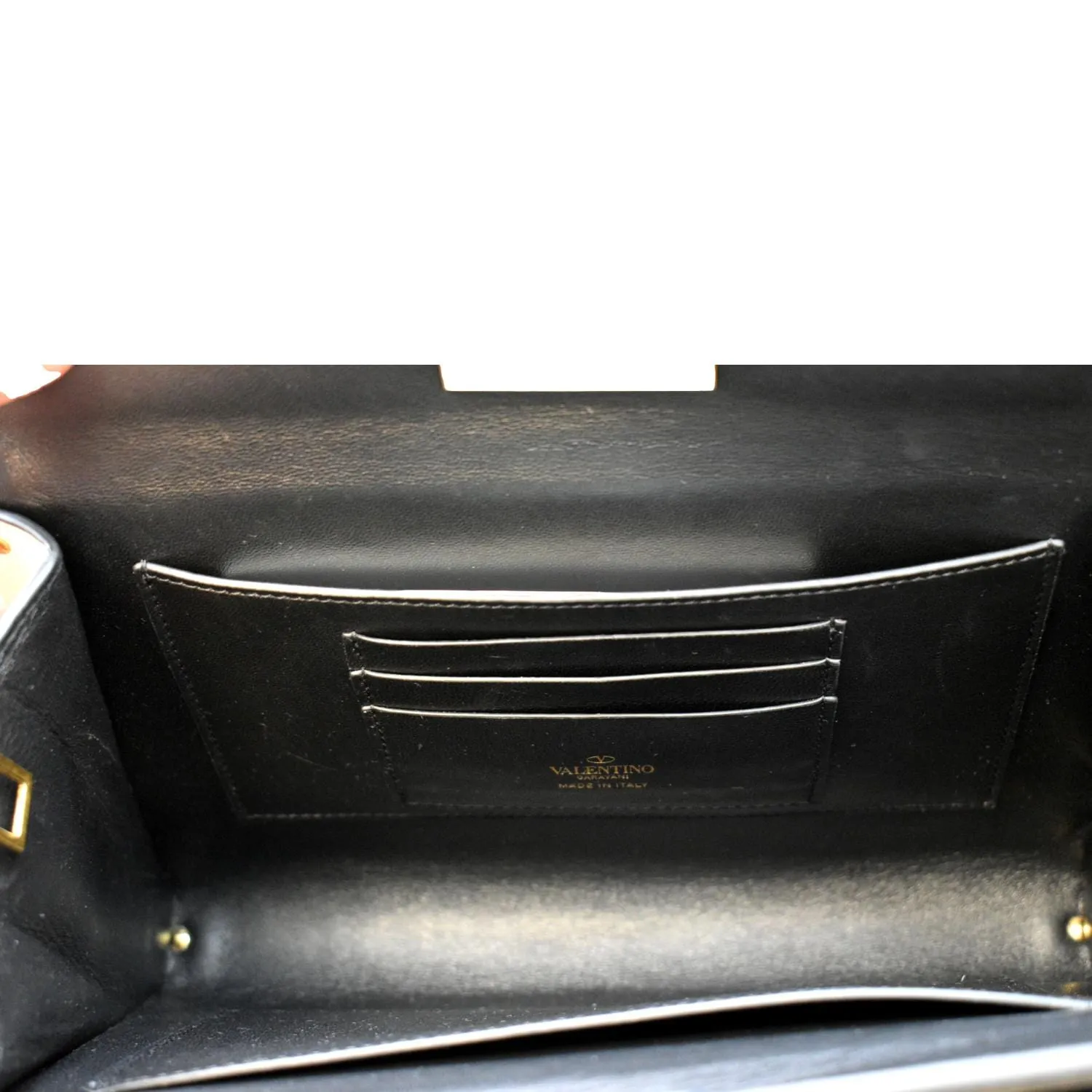 VALENTINO Rockstud Alcove Calfskin Leather Clutch Shoulder Bag Ivory