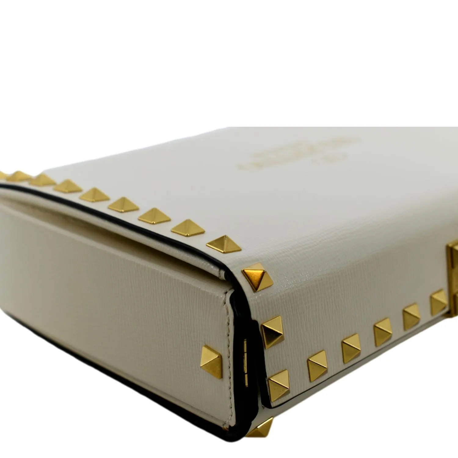 VALENTINO Rockstud Alcove Calfskin Leather Clutch Shoulder Bag Ivory
