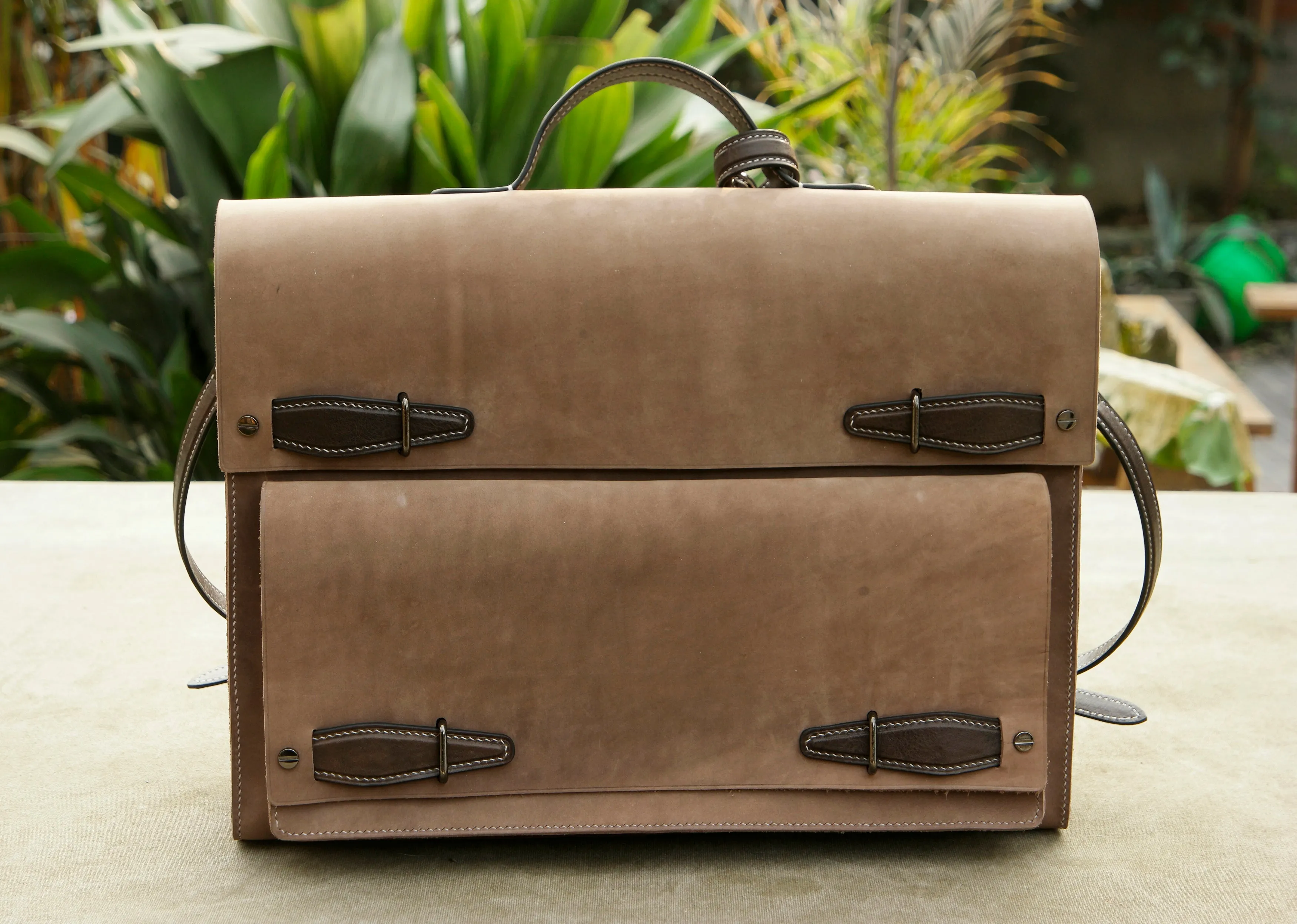 Vegetable tanned leather backpack/Leather knapsack made by copying Russian handmade knapsack