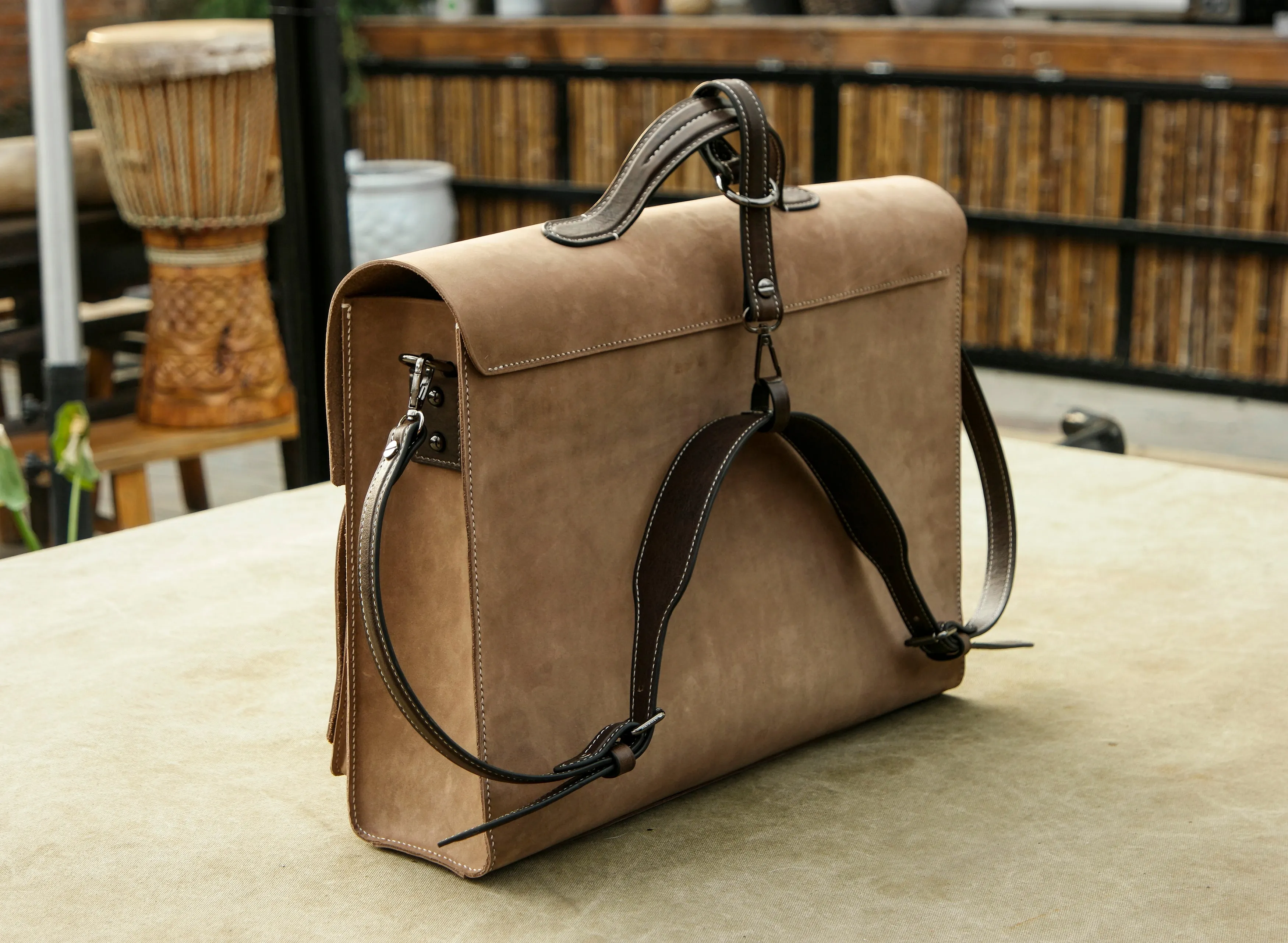 Vegetable tanned leather backpack/Leather knapsack made by copying Russian handmade knapsack