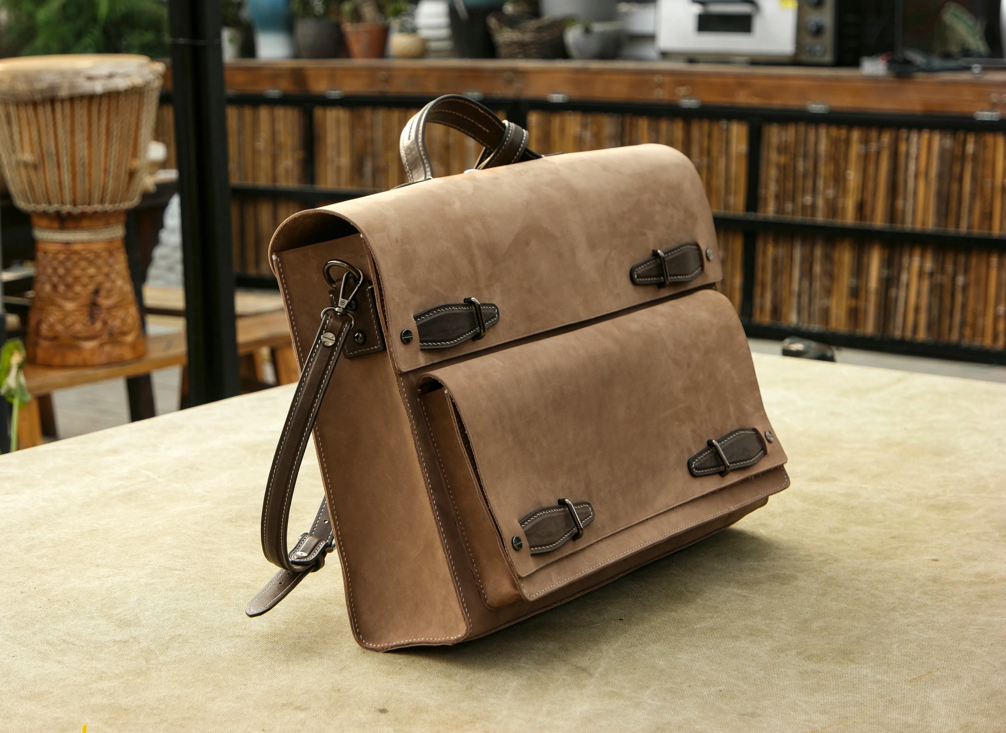 Vegetable tanned leather backpack/Leather knapsack made by copying Russian handmade knapsack
