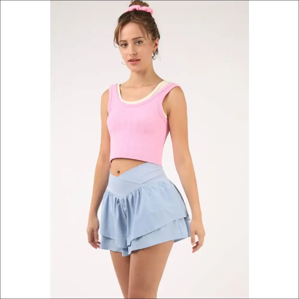Very J V-Shaped High Waist Layered Active Shorts