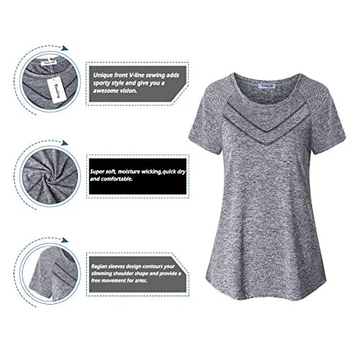 Vindery Workout Tshirts for Women, Ladies Gym Short Sleeve Sport Tops Casual Active Tops Slim Fit Jogging Hiking Training Clothes Outdoor Activewear Soft Lightweight, Grey L