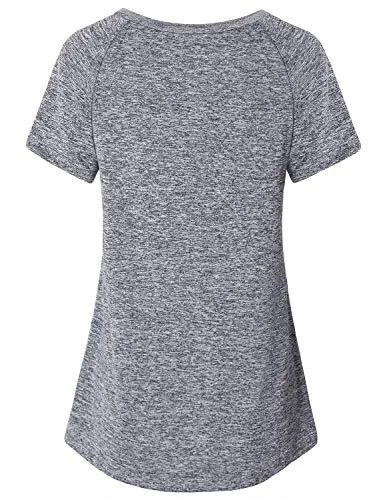 Vindery Workout Tshirts for Women, Ladies Gym Short Sleeve Sport Tops Casual Active Tops Slim Fit Jogging Hiking Training Clothes Outdoor Activewear Soft Lightweight, Grey L