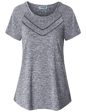 Vindery Workout Tshirts for Women, Ladies Gym Short Sleeve Sport Tops Casual Active Tops Slim Fit Jogging Hiking Training Clothes Outdoor Activewear Soft Lightweight, Grey L