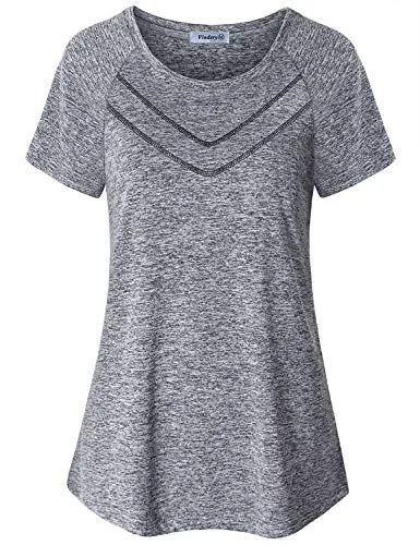 Vindery Workout Tshirts for Women, Ladies Gym Short Sleeve Sport Tops Casual Active Tops Slim Fit Jogging Hiking Training Clothes Outdoor Activewear Soft Lightweight, Grey L