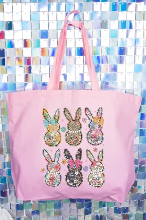Vintage Bunny Blooms Canvas Jumbo Tote