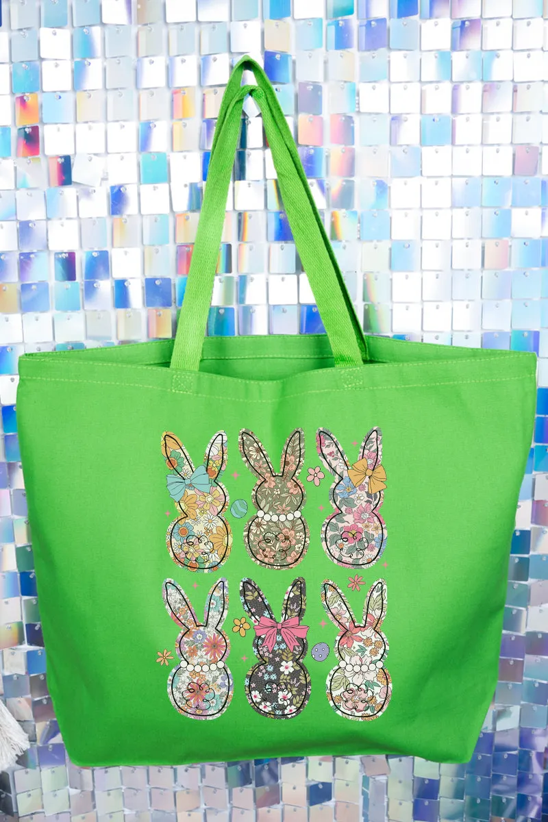 Vintage Bunny Blooms Canvas Jumbo Tote