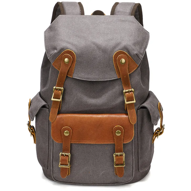Vintage Canvas Travel Backpack Waxed Canvas 16 Inch Laptop Backpack Waterproof Canvas Rucksack Mens Flap Cover Backpack