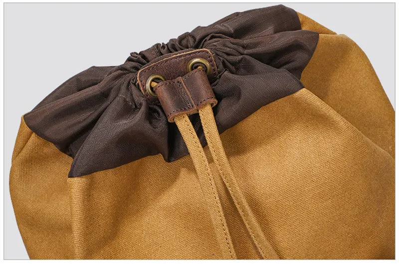 Vintage Canvas Travel Backpack Waxed Canvas 16 Inch Laptop Backpack Waterproof Canvas Rucksack Mens Flap Cover Backpack