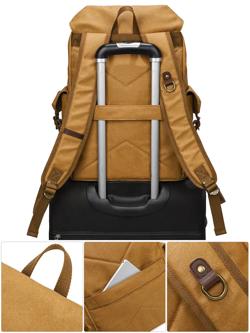 Vintage Canvas Travel Backpack Waxed Canvas 16 Inch Laptop Backpack Waterproof Canvas Rucksack Mens Flap Cover Backpack