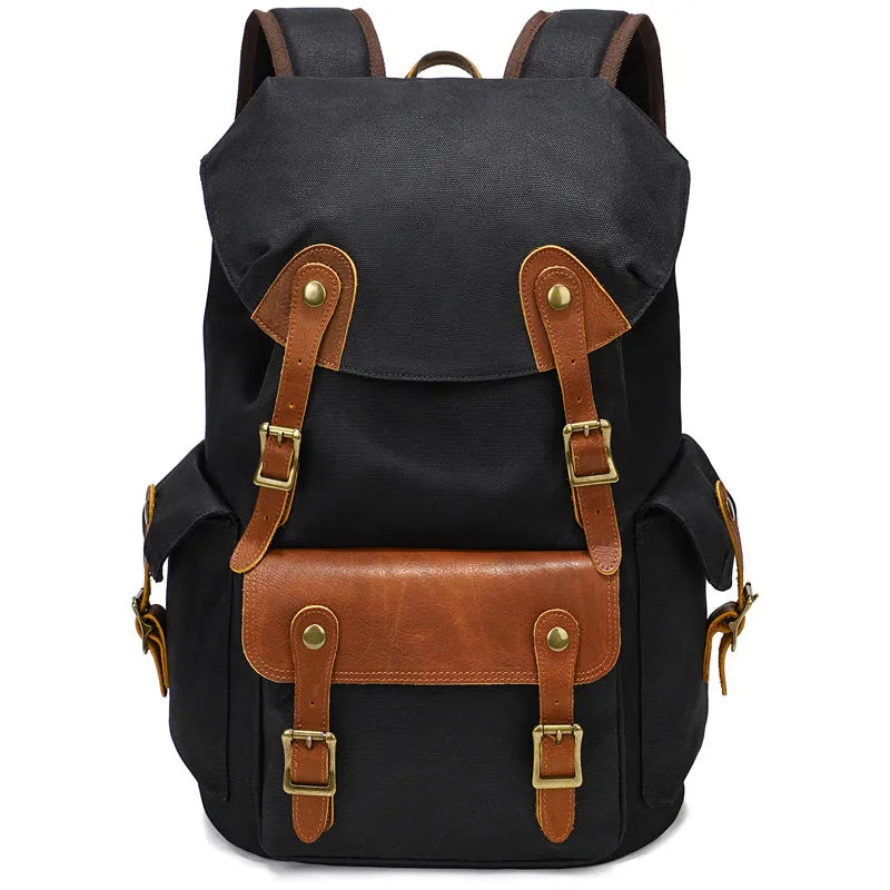 Vintage Canvas Travel Backpack Waxed Canvas 16 Inch Laptop Backpack Waterproof Canvas Rucksack Mens Flap Cover Backpack