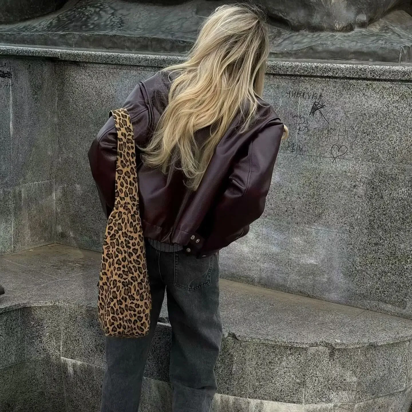 Vintage Lapel Zipper Faux Leather Jacket