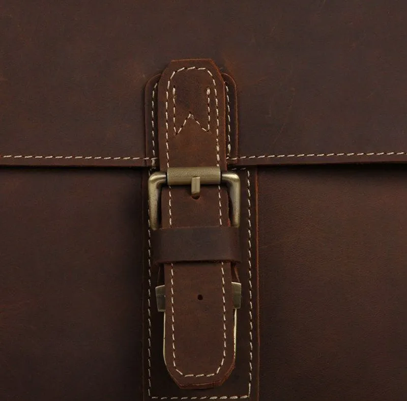 Vintage Leather Messenger Bag Full Grain Leather Shoulder Bag Mens Leather Satchel Bag