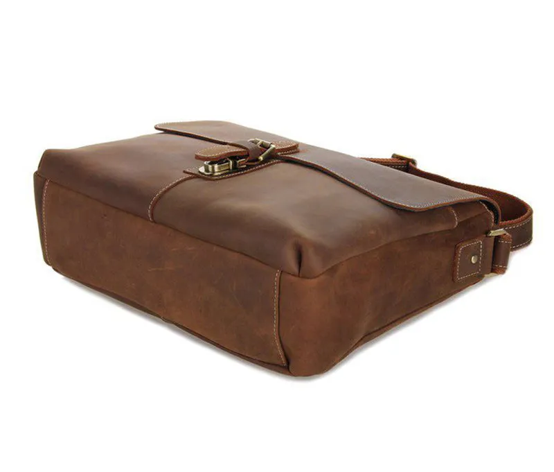 Vintage Leather Messenger Bag Full Grain Leather Shoulder Bag Mens Leather Satchel Bag