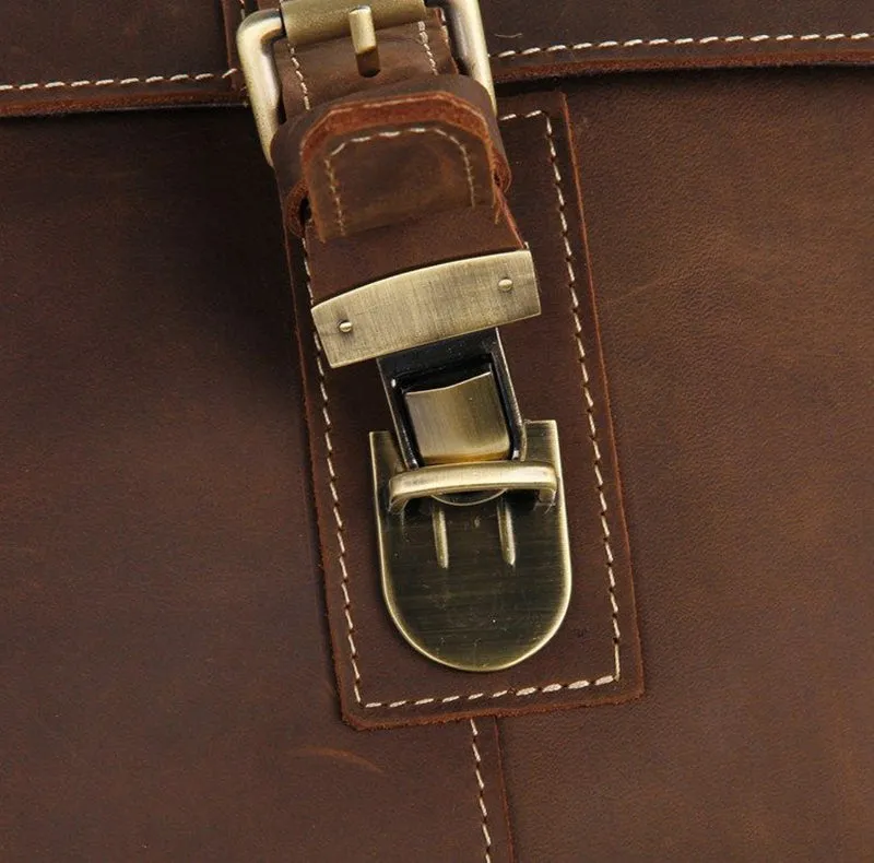 Vintage Leather Messenger Bag Full Grain Leather Shoulder Bag Mens Leather Satchel Bag