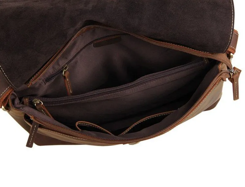Vintage Leather Messenger Bag Full Grain Leather Shoulder Bag Mens Leather Satchel Bag
