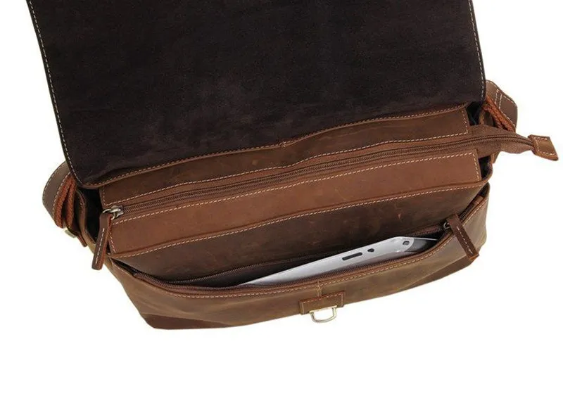 Vintage Leather Messenger Bag Full Grain Leather Shoulder Bag Mens Leather Satchel Bag