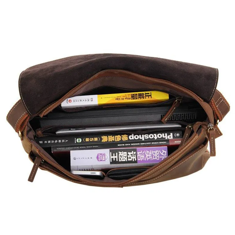 Vintage Leather Messenger Bag Full Grain Leather Shoulder Bag Mens Leather Satchel Bag