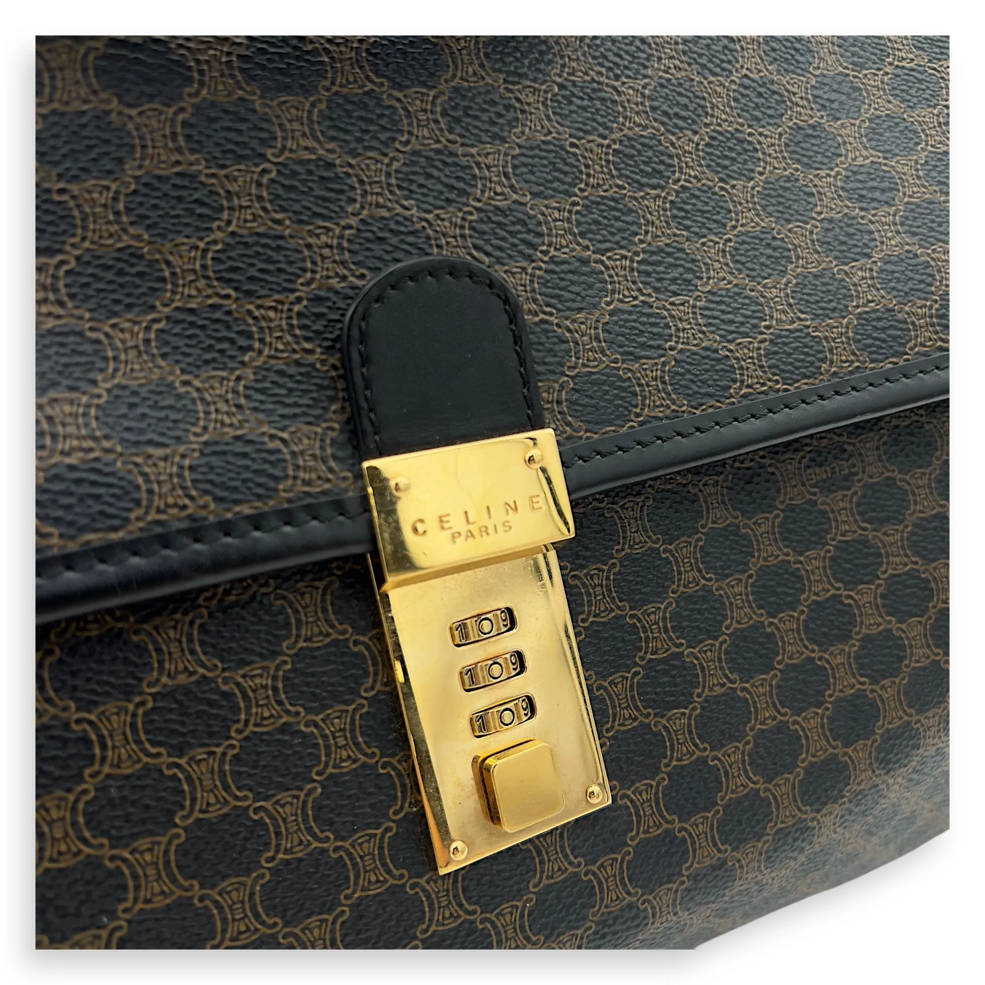 Vintage Macadam Blason Brown Briefcase in Coated Canvas, Gold hardware