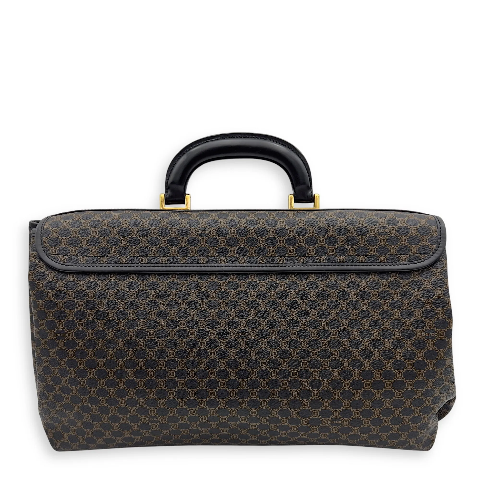 Vintage Macadam Blason Brown Briefcase in Coated Canvas, Gold hardware