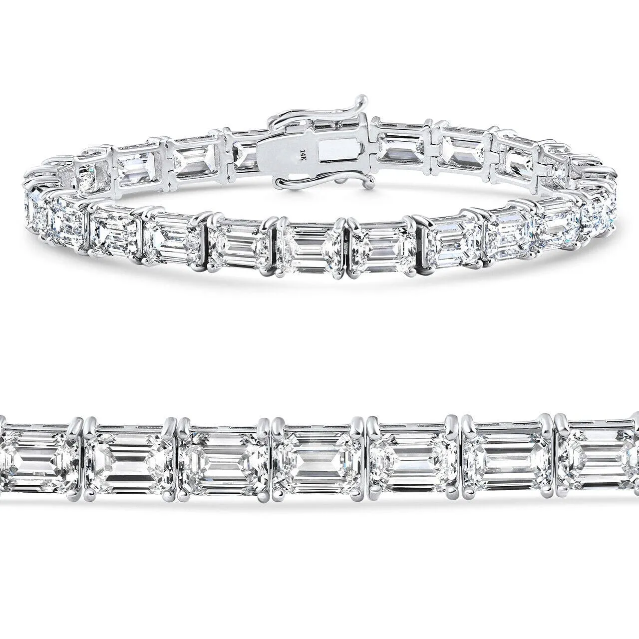 VS 10.00Ct Emerald Cut Diamond East West Tennis Bracelet 14k Gold Moissanite 7"