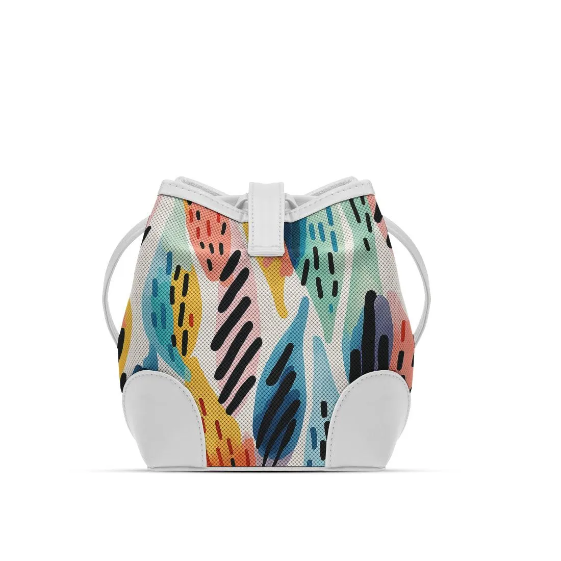 White Bucket Bags Drawen Leafs