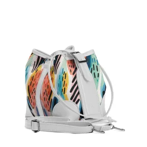 White Bucket Bags Drawen Leafs