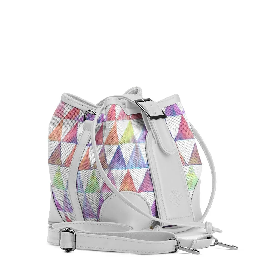 White Bucket Bags Rainbow triangles