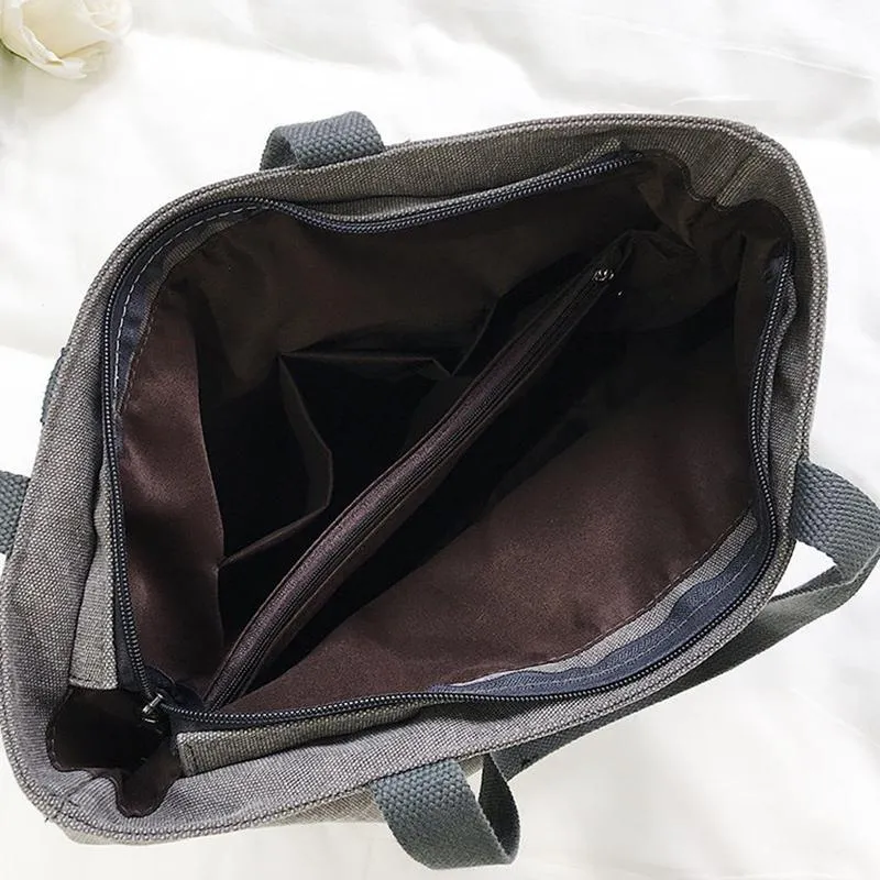 Women Large Capacity Canvas Bags Shoulder Stitched Tote Shopper Handbag Simple Hobo Bags 1Pcs Travel Casual Daily