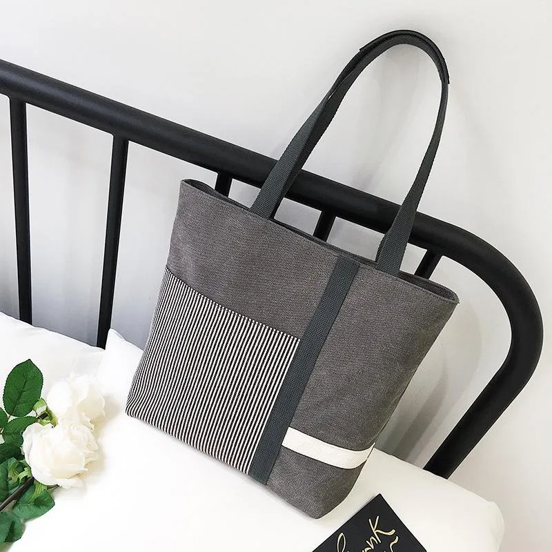 Women Large Capacity Canvas Bags Shoulder Stitched Tote Shopper Handbag Simple Hobo Bags 1Pcs Travel Casual Daily