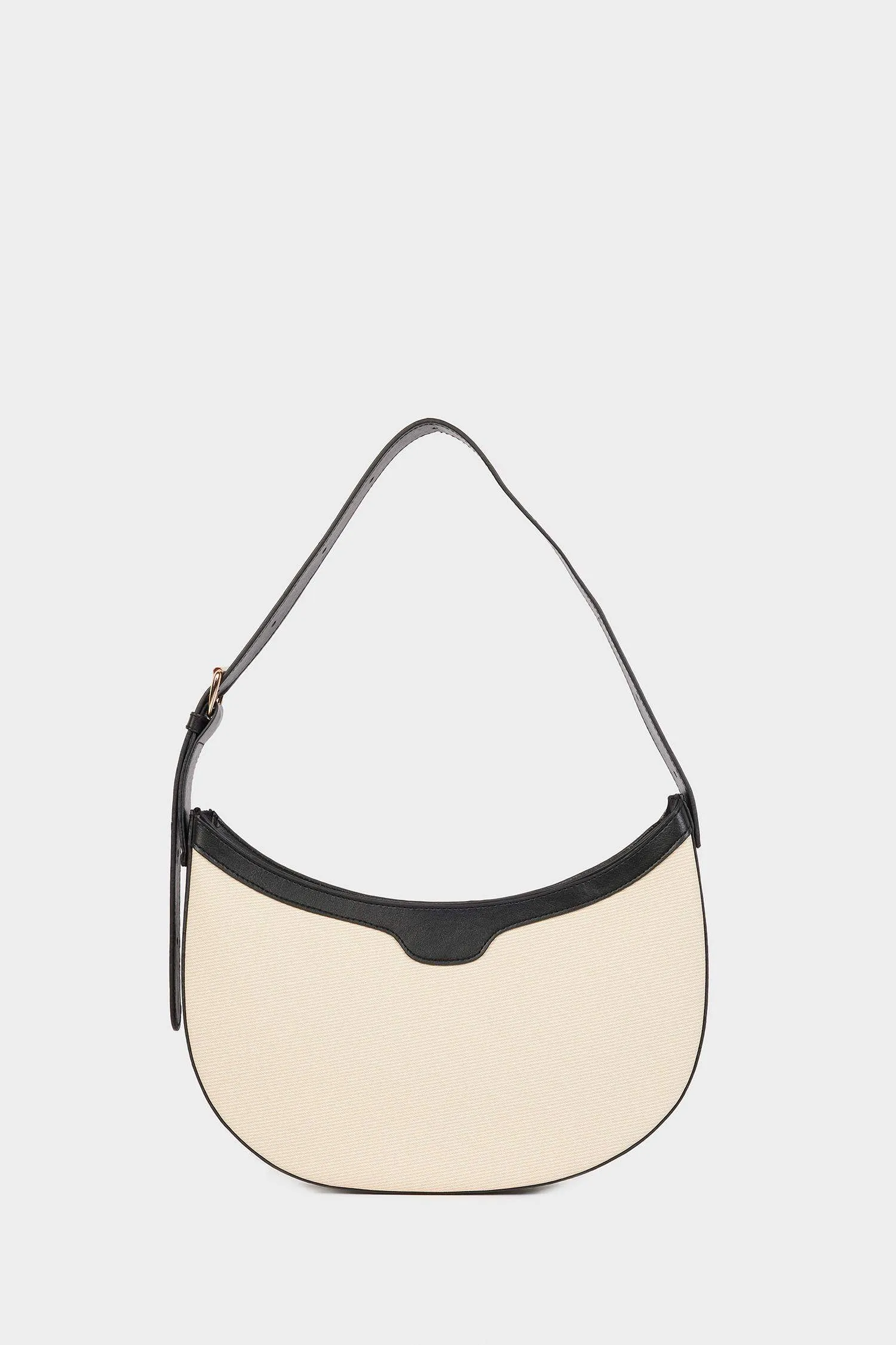 Women's Canvas Look Faux Leather Shoulder Bag