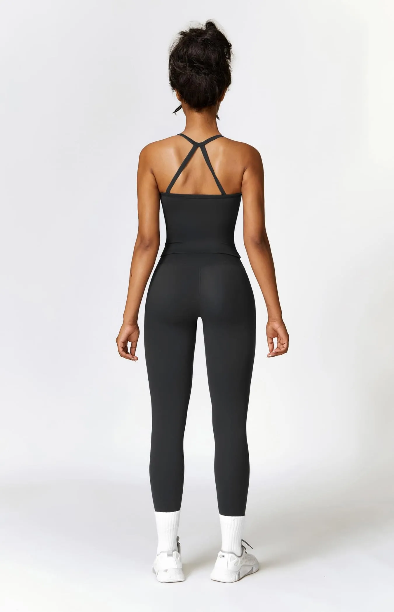 Womens Workout Sets Two Piece Seamless Stretch Cross Back Tank Top Matching Tummy Control High Waist Leggings Set 2 Piece For Women Gym Yoga Active Wear Outfits Athletic Work Out Clothes Black