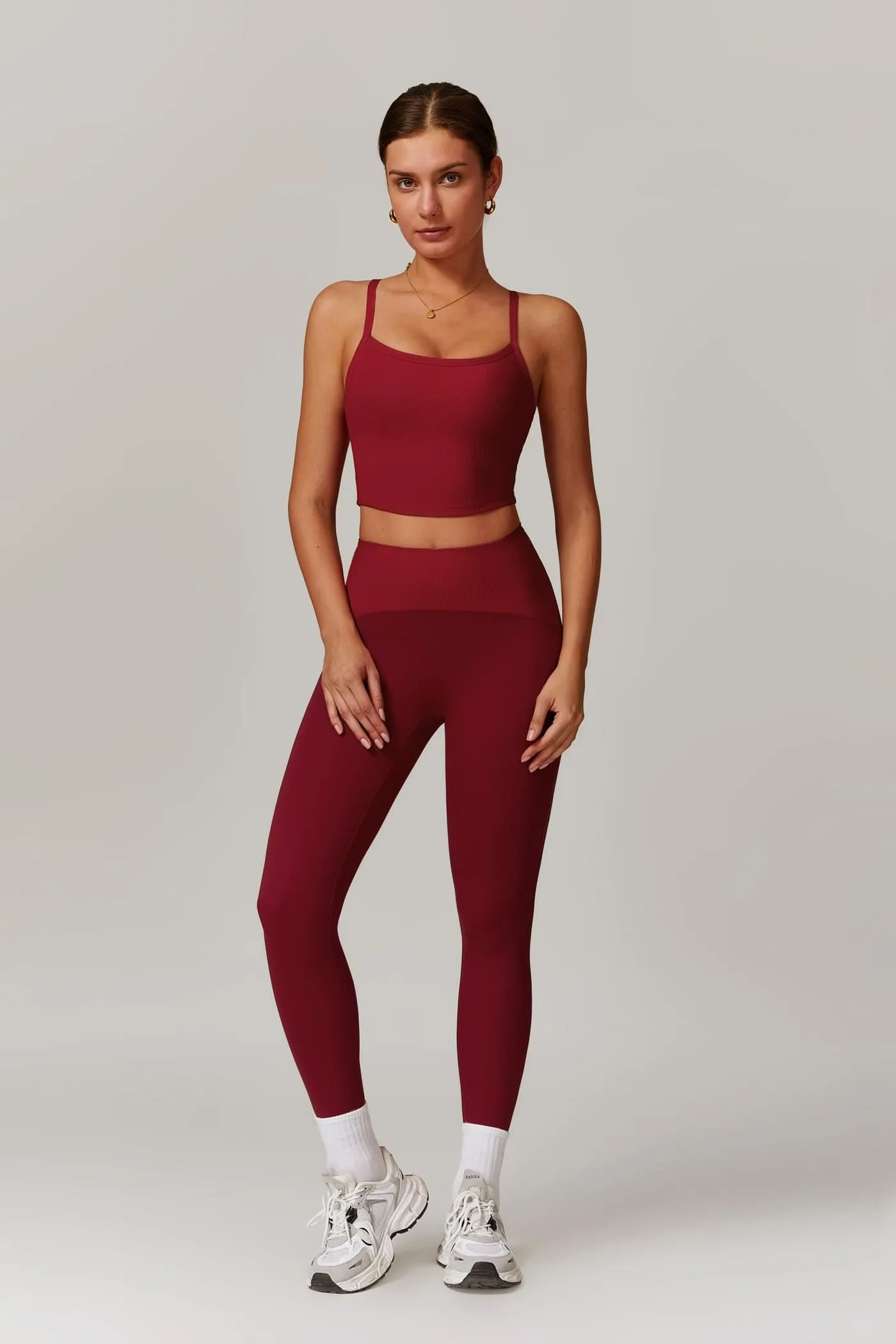 Womens Workout Sets Two Piece Seamless Stretch Cross Back Tank Top Matching Tummy Control High Waist Leggings Set 2 Piece For Women Gym Yoga Active Wear Outfits Athletic Work Out Clothes Wine Red