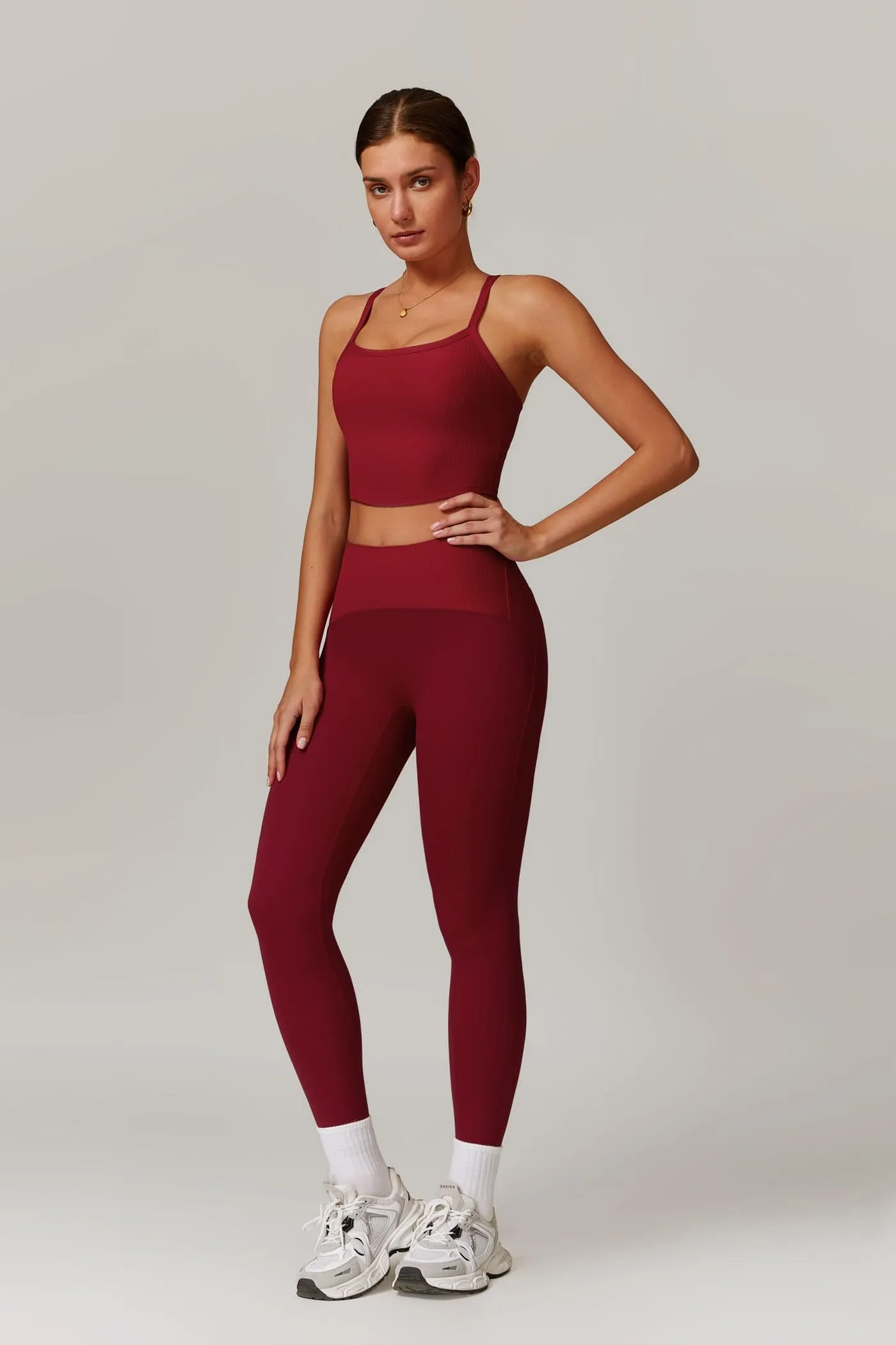 Womens Workout Sets Two Piece Seamless Stretch Cross Back Tank Top Matching Tummy Control High Waist Leggings Set 2 Piece For Women Gym Yoga Active Wear Outfits Athletic Work Out Clothes Wine Red