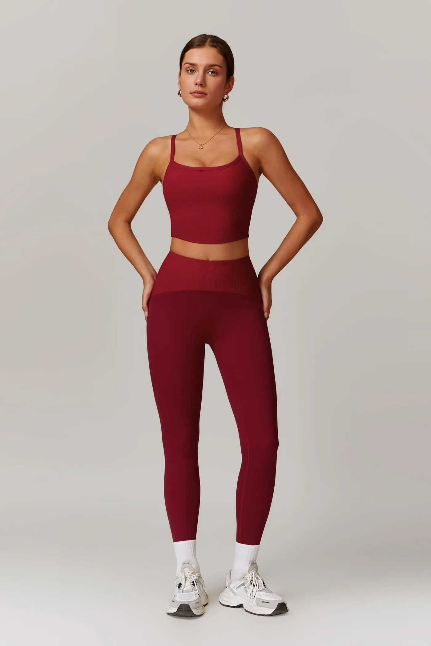 Womens Workout Sets Two Piece Seamless Stretch Cross Back Tank Top Matching Tummy Control High Waist Leggings Set 2 Piece For Women Gym Yoga Active Wear Outfits Athletic Work Out Clothes Wine Red